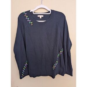Lisa Todd Stitchmix Crew Neck Sweater Cotton Cashmere Navy Blue Medium